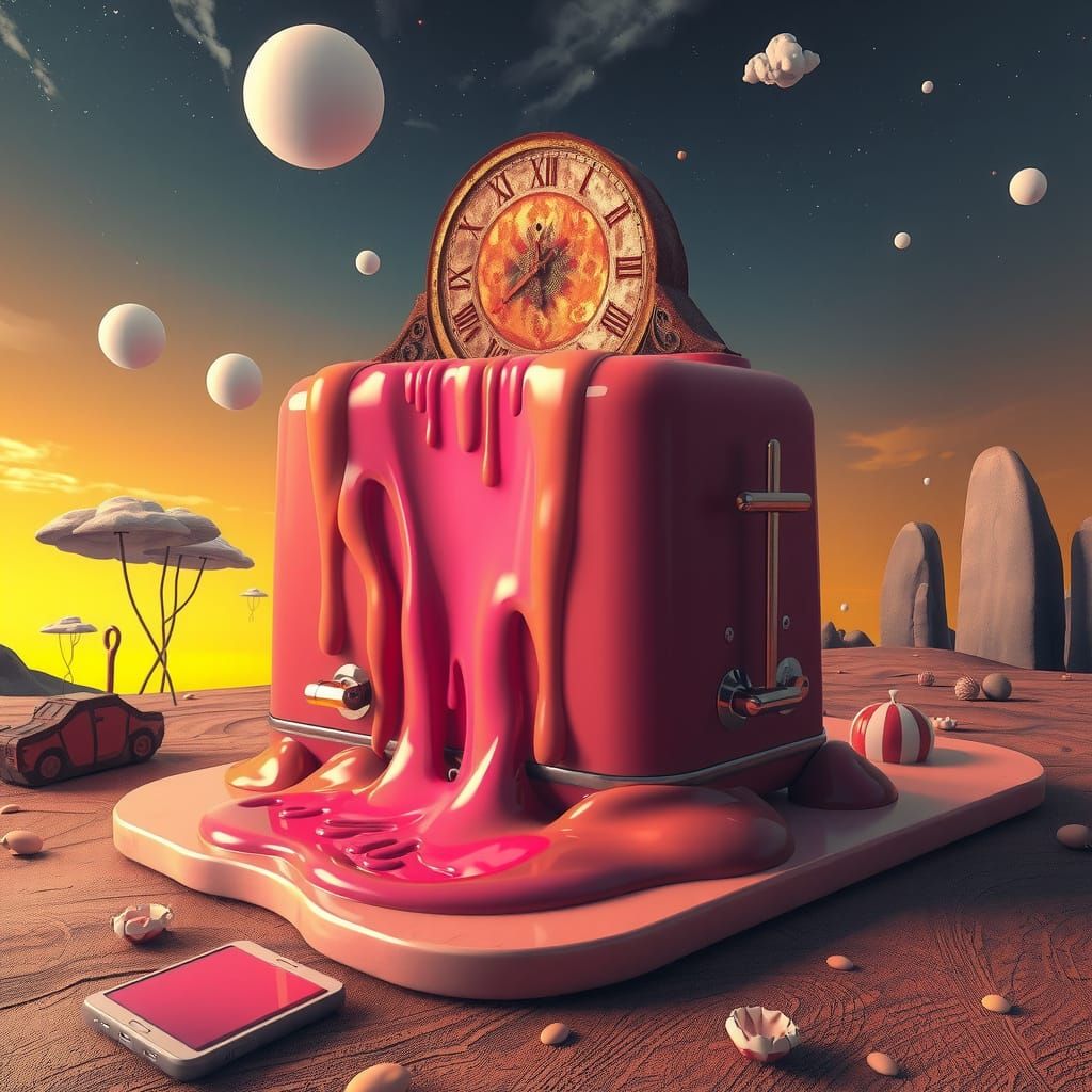Surreal Melting Toaster Dreamscape in Digital Art Style