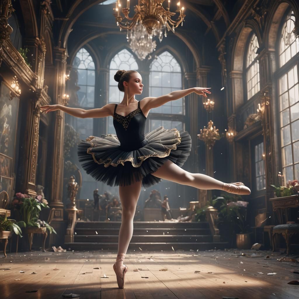 Ballerina in Black Tutu: Detailed Fantasy Concept Art