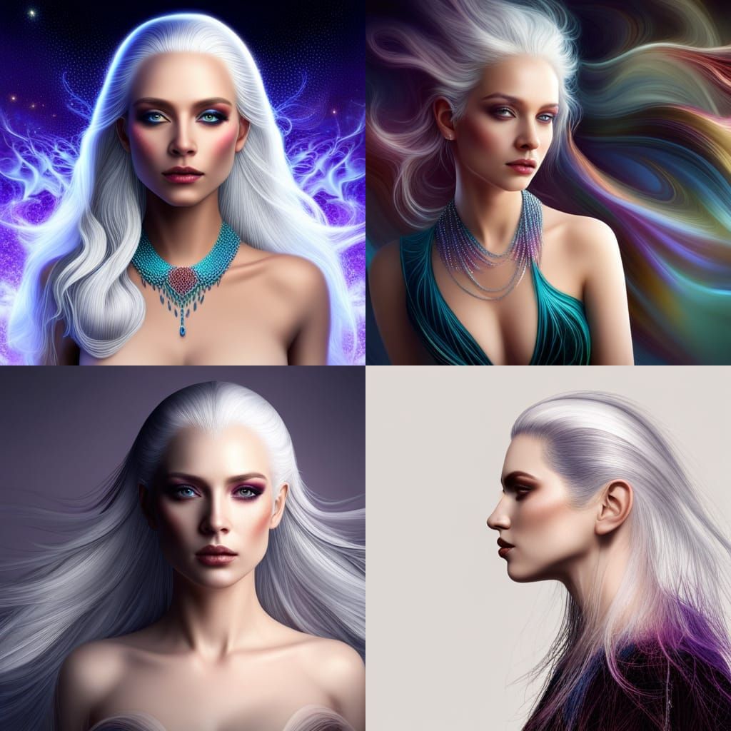 Beautiful Woman with White Hair: Fantasy Concept Art
