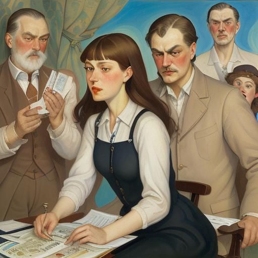 Rushing Figures with Savings Account: Art Nouveau Style