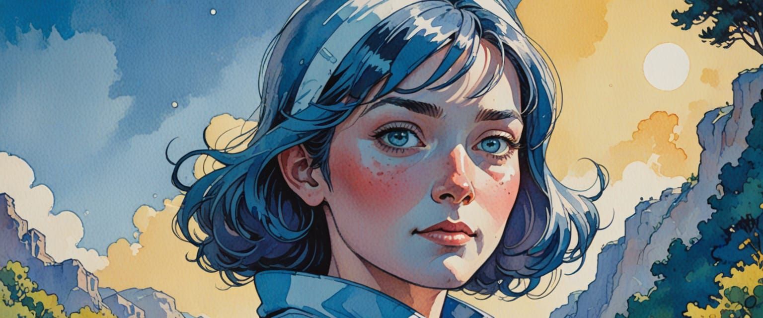 Small Android With Three Eyes in Pastel Indigo