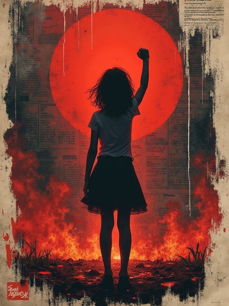 Glitch Art Dystopian Resistance Poster in Trash Polka Style