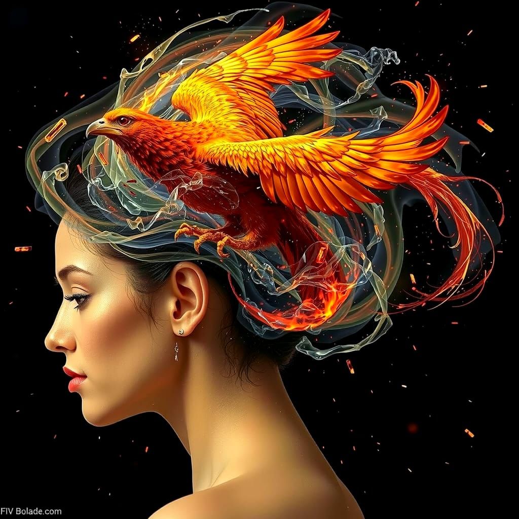 Phoenix Rising: Hyperrealistic Firebird Rebirth