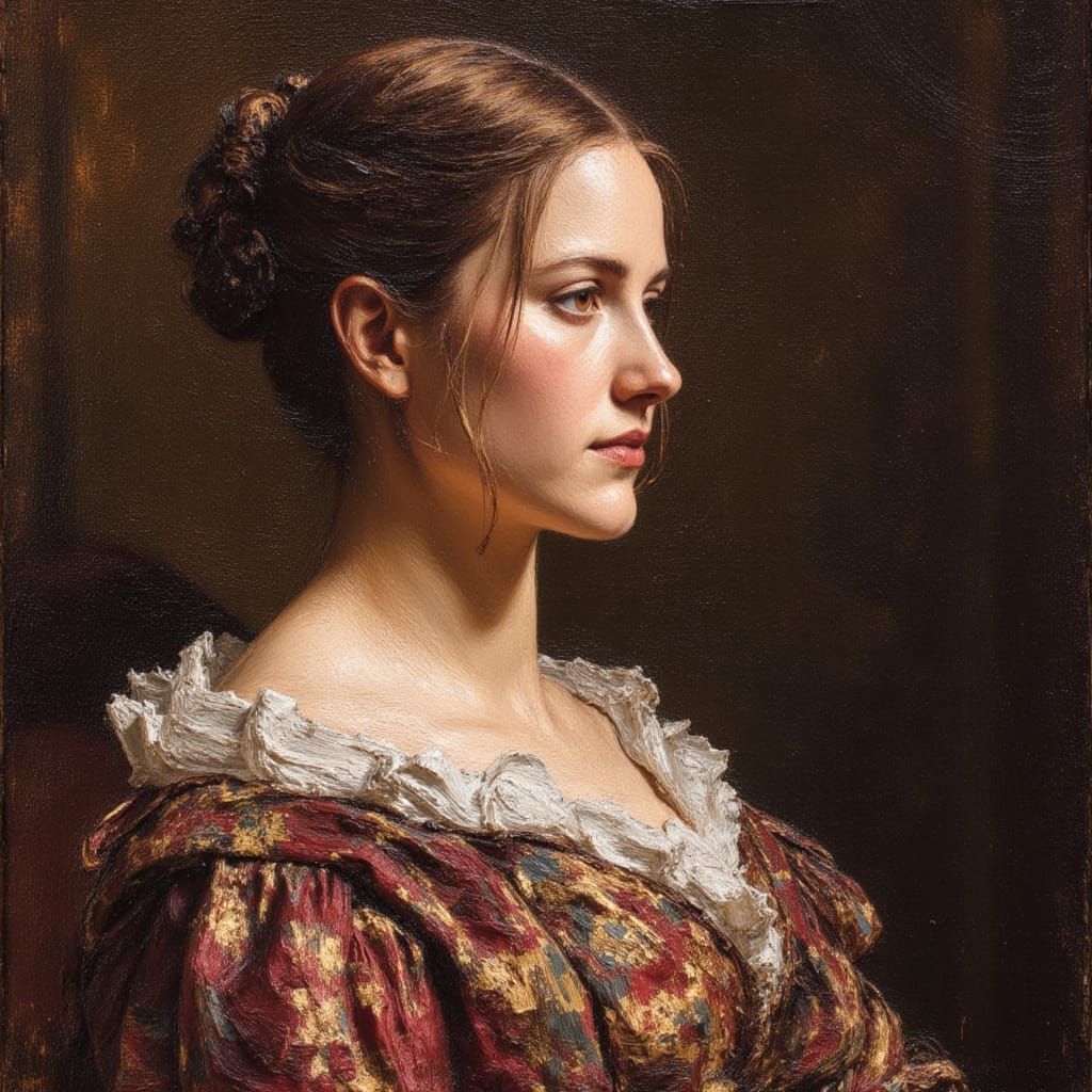 Baroque Lady Portrait in Oil, Impasto Style