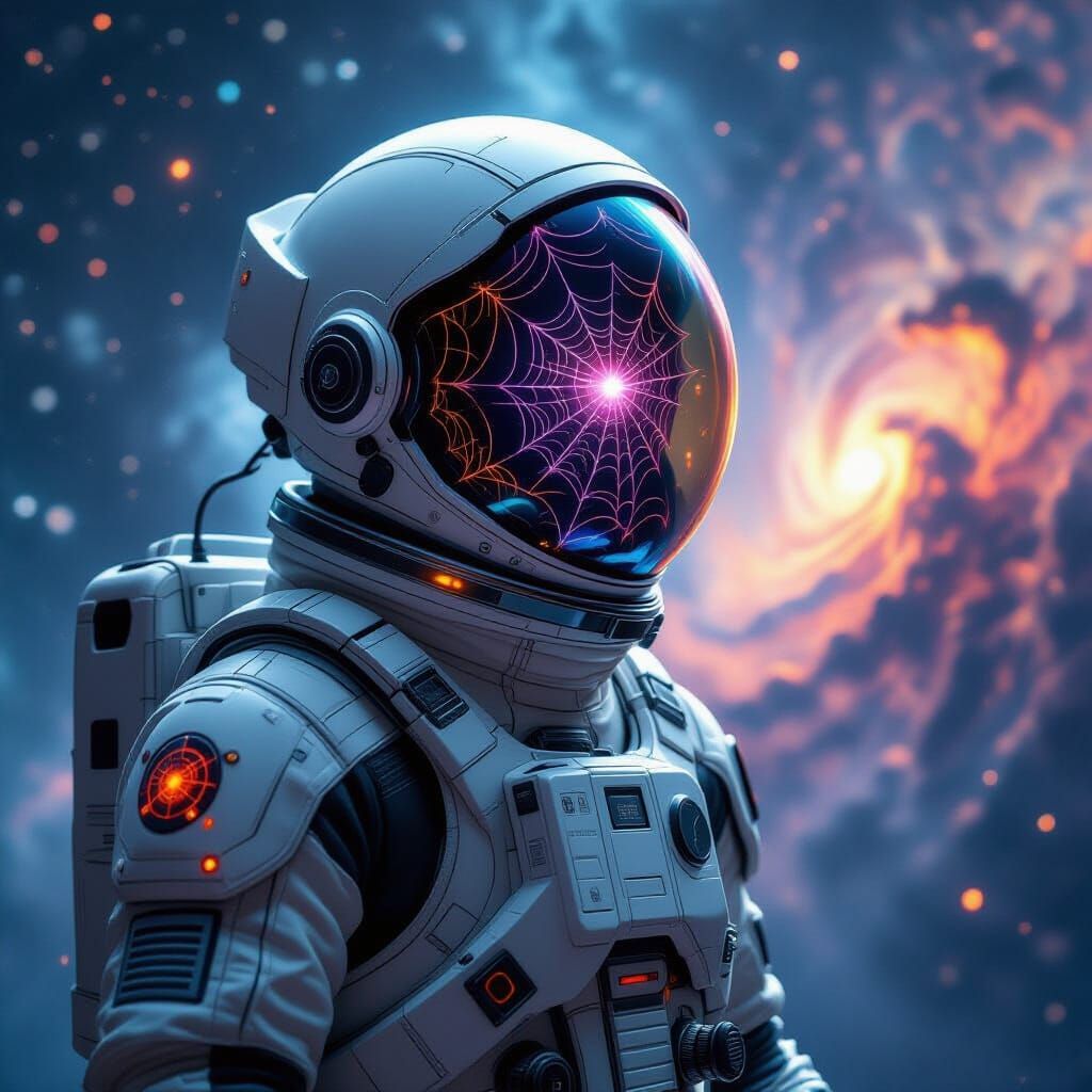 Astronaut Adrift Reflecting Nebula in Cosmic Void