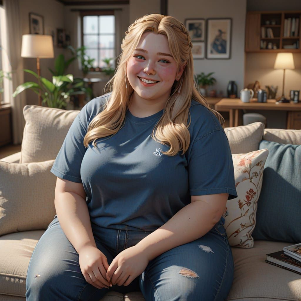 Gentle Giantess in Charming Living Room