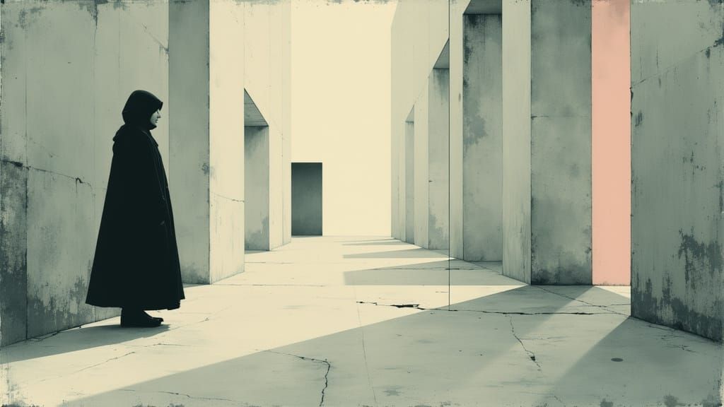 Longing Silence: Minimalist Digital Painting of Endless Hall...