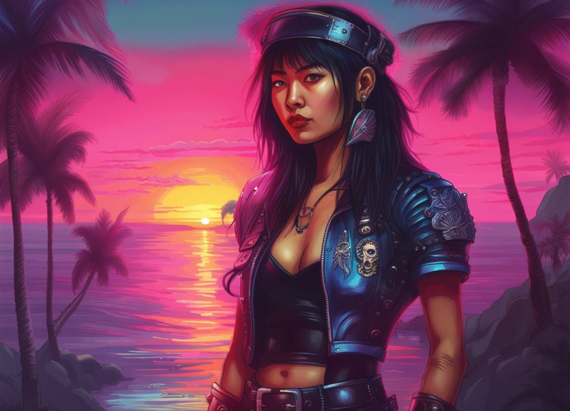Cybernetic Pirate in Synthwave Sunset
