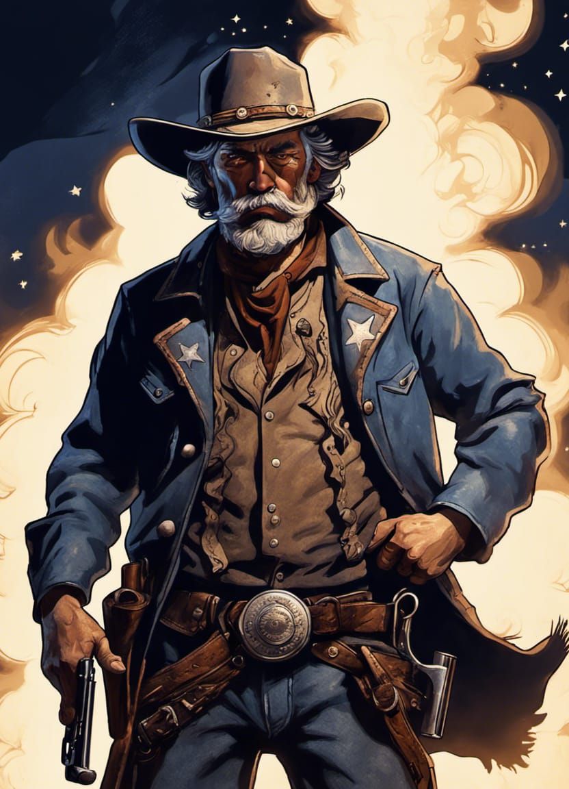 Badass Cowboy with Smoking Gun in Cell-Shaded Style