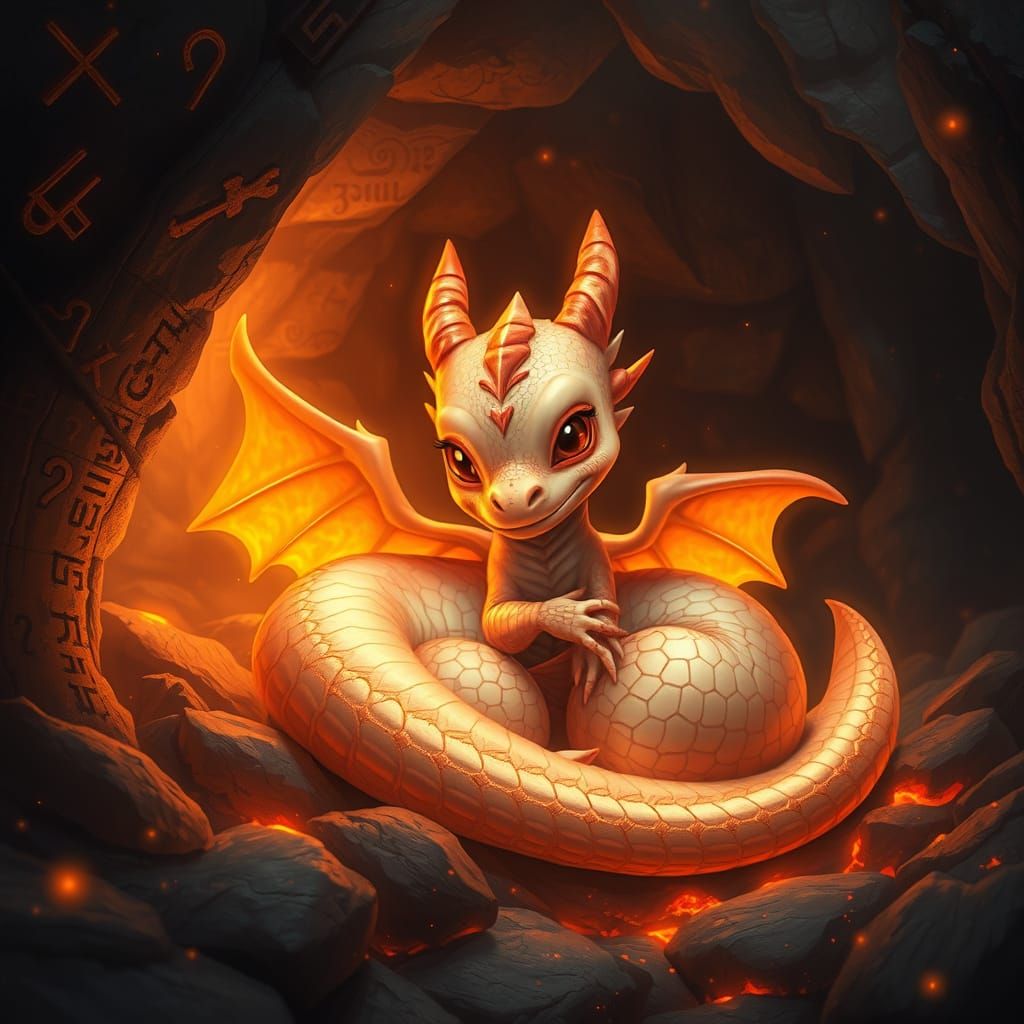 Adorable Baby Dragon in Volcanic Cave