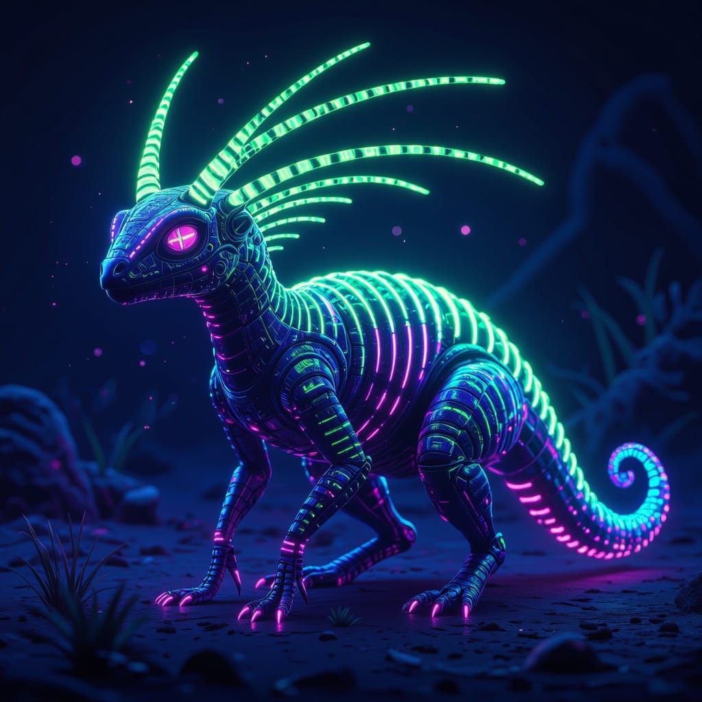Glowskinkaroo: Neon Green & UV Purple Creature in Alien Twil...