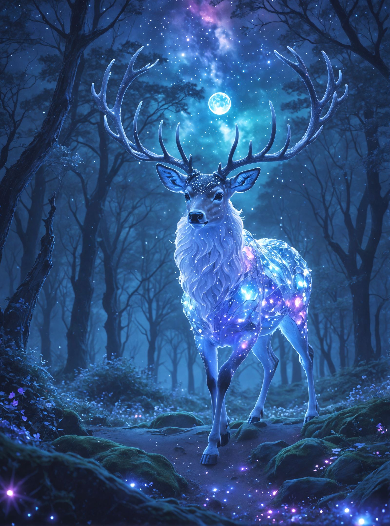 Celestial Deer in Crystal Forest: A Fantasy Dreamscape