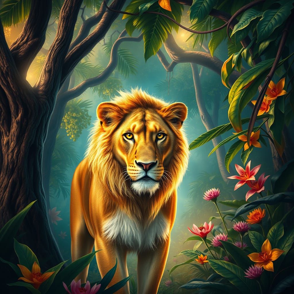 Majestic Lion Reigns Over the Amazonian Jungle