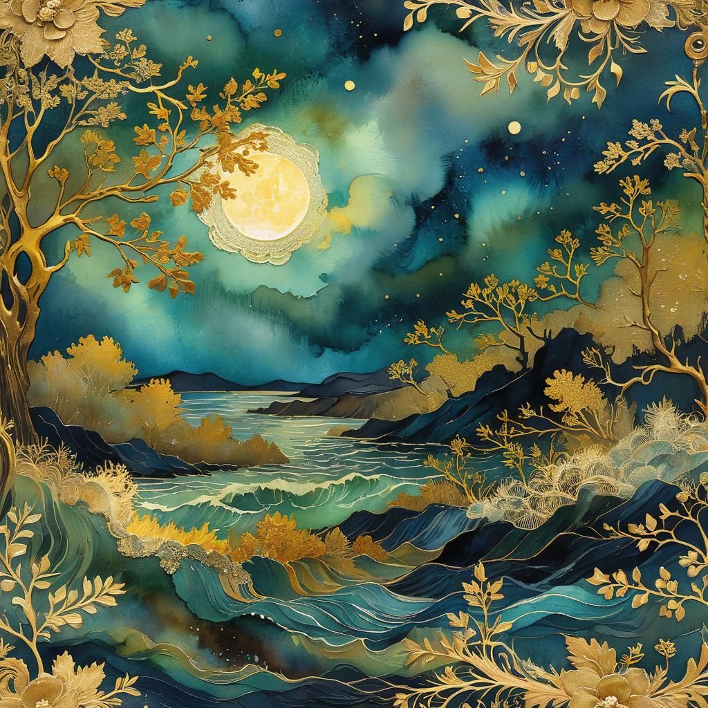 Vintage 'Starry Night' in Mixed Media