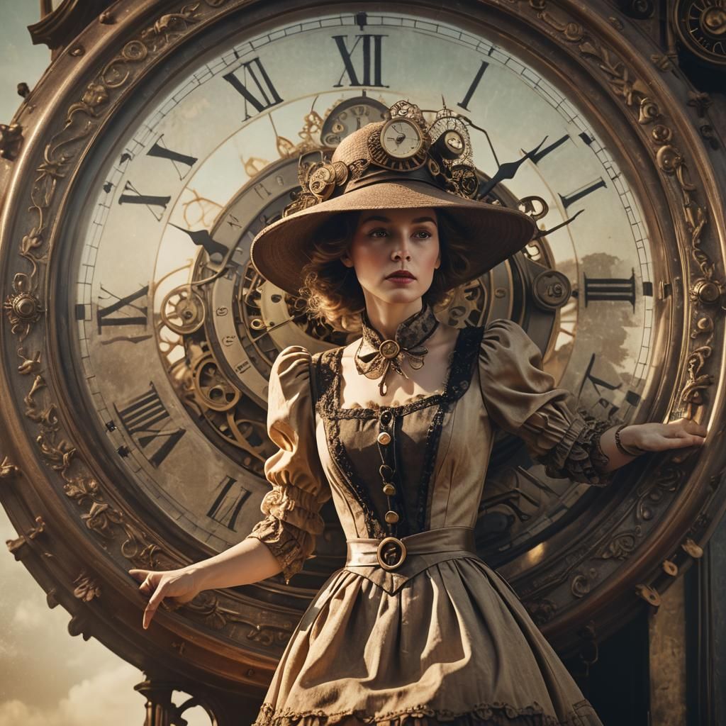 Woman on Clock in Surrealist Photography