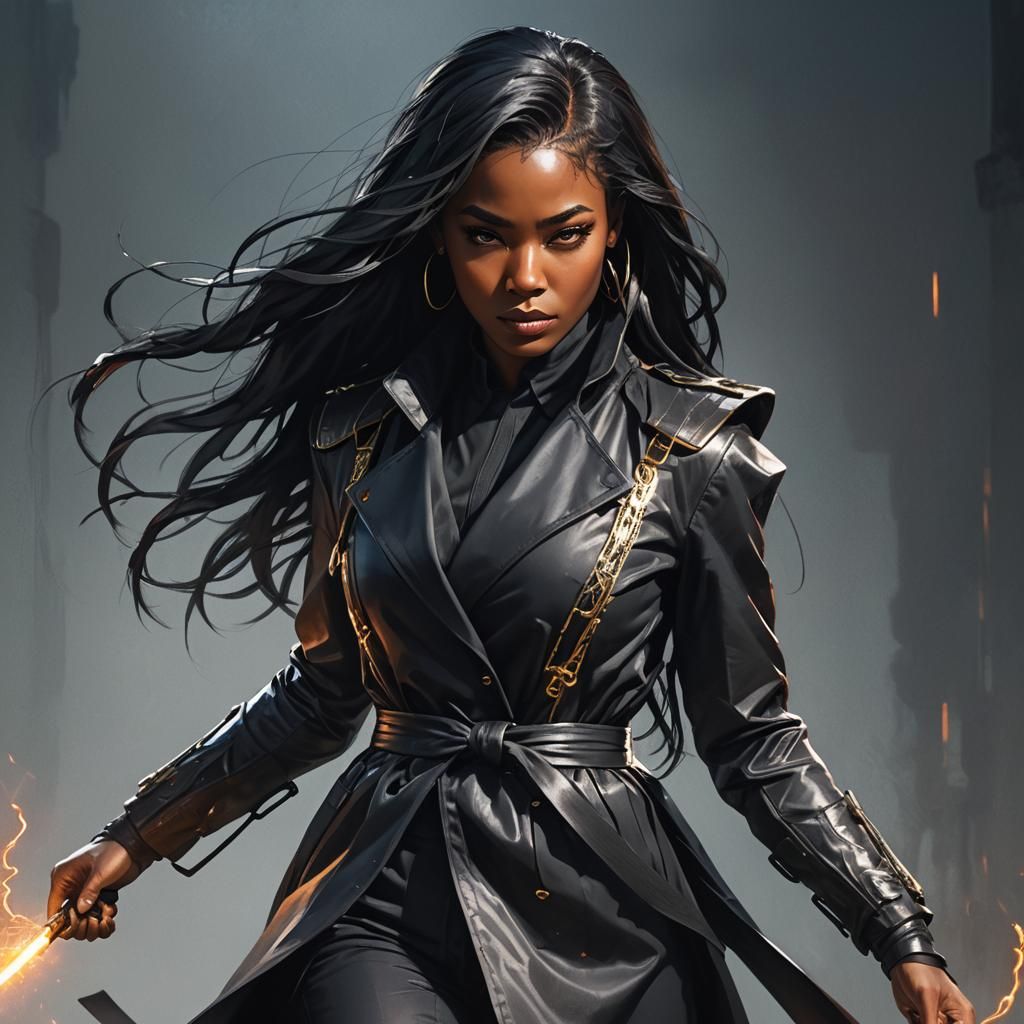 Cyber Ninja Portrait in Art Deco Cyberpunk Style