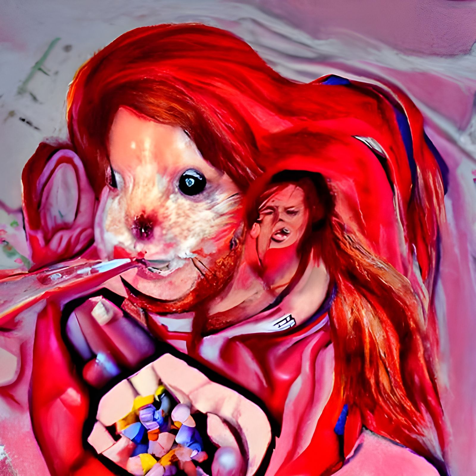 Hyperdetailed Painting of Redhead Girl and Hamster