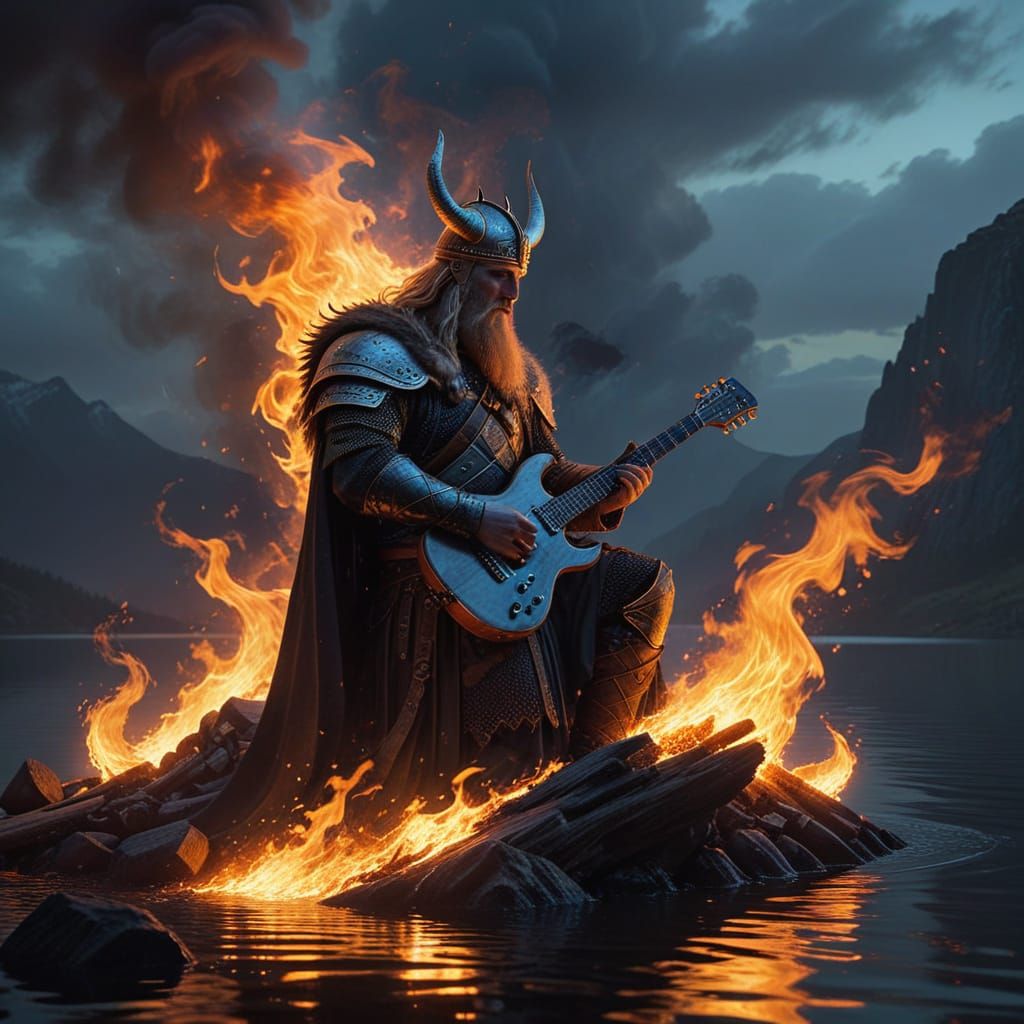 Ethereal Viking Guitarist Plays amidst a Blazing Norse Ship ...