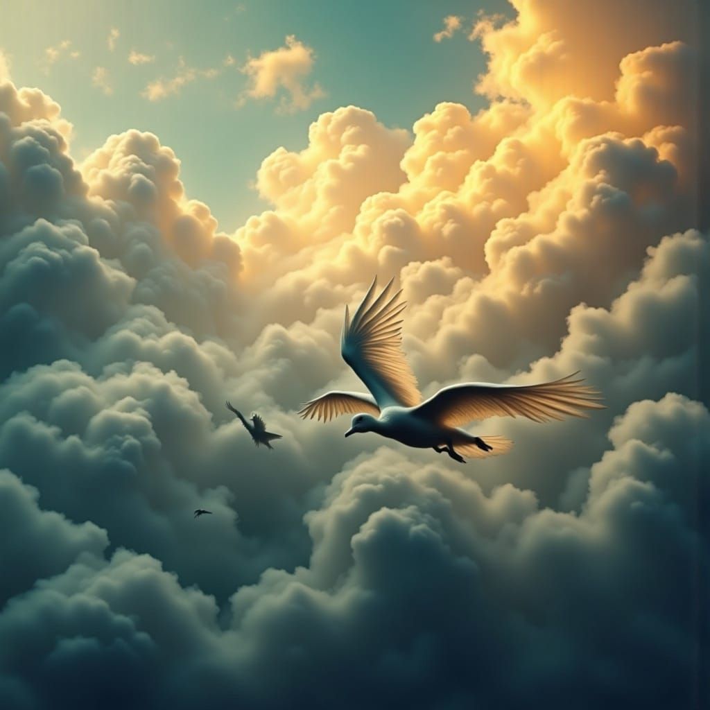 Geese Squadron Form Airplane in Mystical Sky