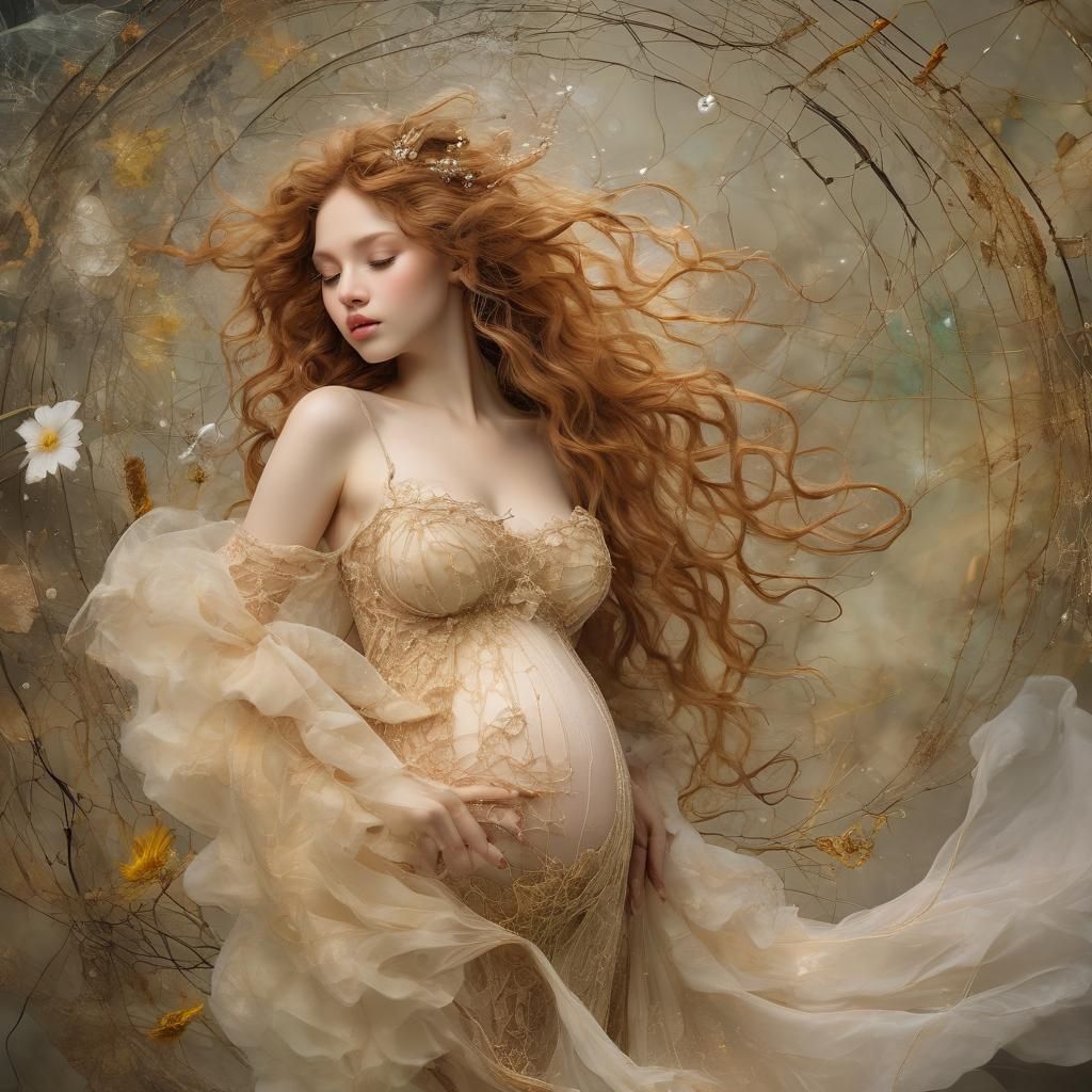 Ethereal Pregnant Nymph with Golden Hair