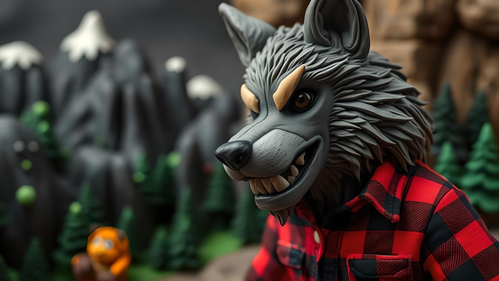 Claymation Werewolf in Whimsical Clay Landscape