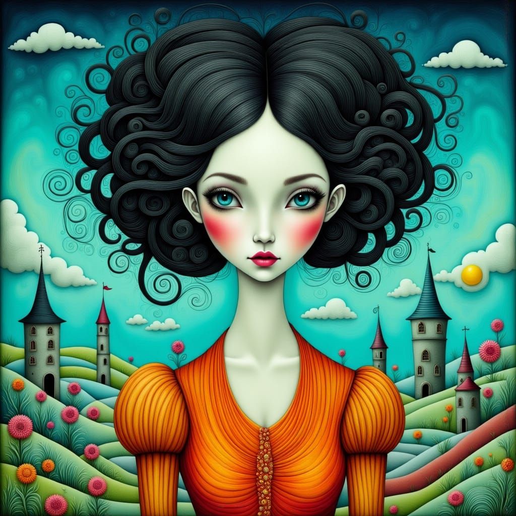 Surreal Portrait of a Sophisticated Woman in Retro Evening G...