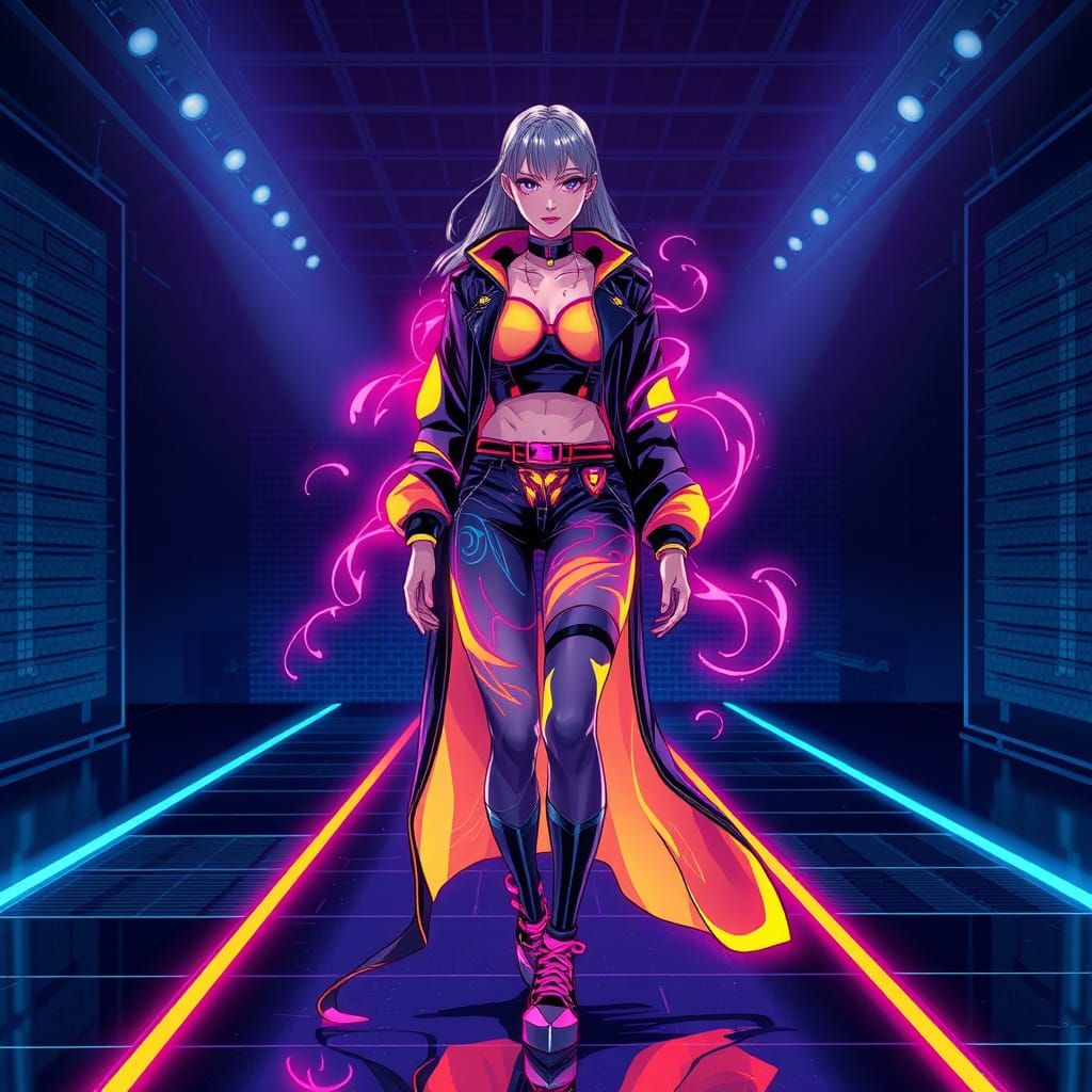Cyberpunk Fashion Show in Vibrant, Cel-Shaded Style