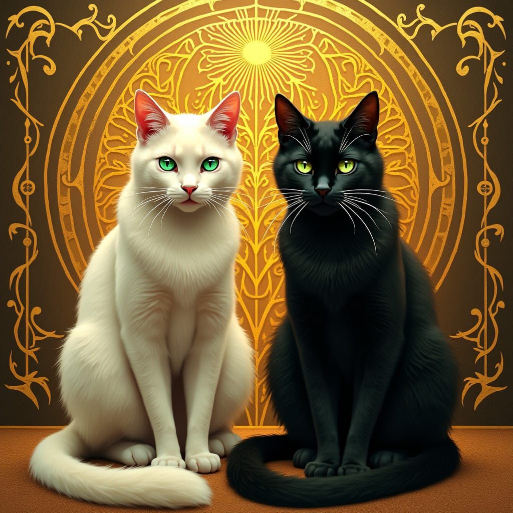 Ancient Egyptian Felines in Art Nouveau Splendor