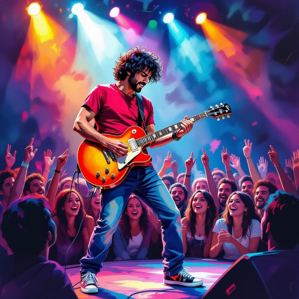 Guitarist on Stage in Alcohol Ink Style