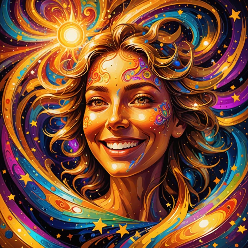 Psychedelic Smiling Face in Digital Art Style