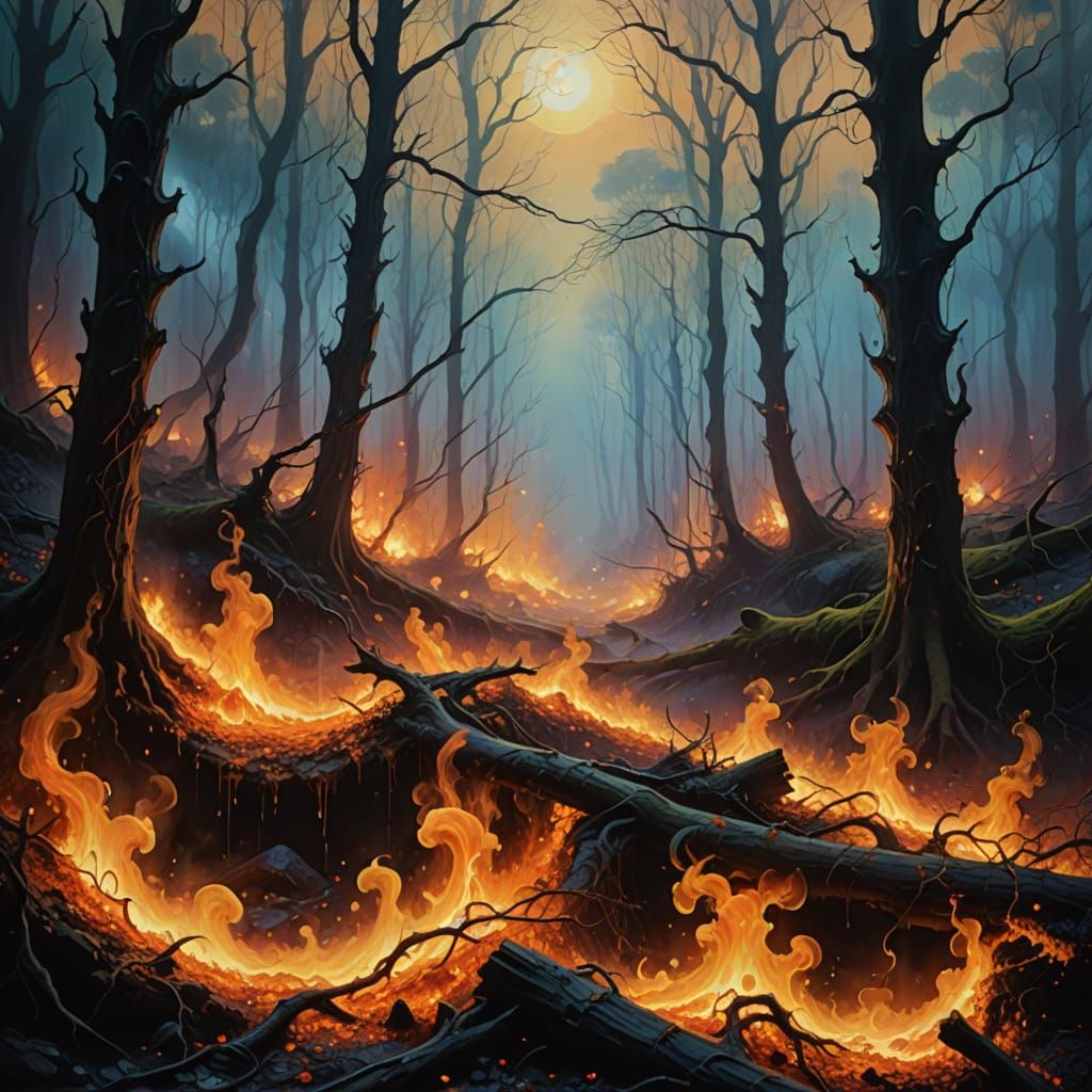 Surreal Boiling Spirits in Mystic Forest