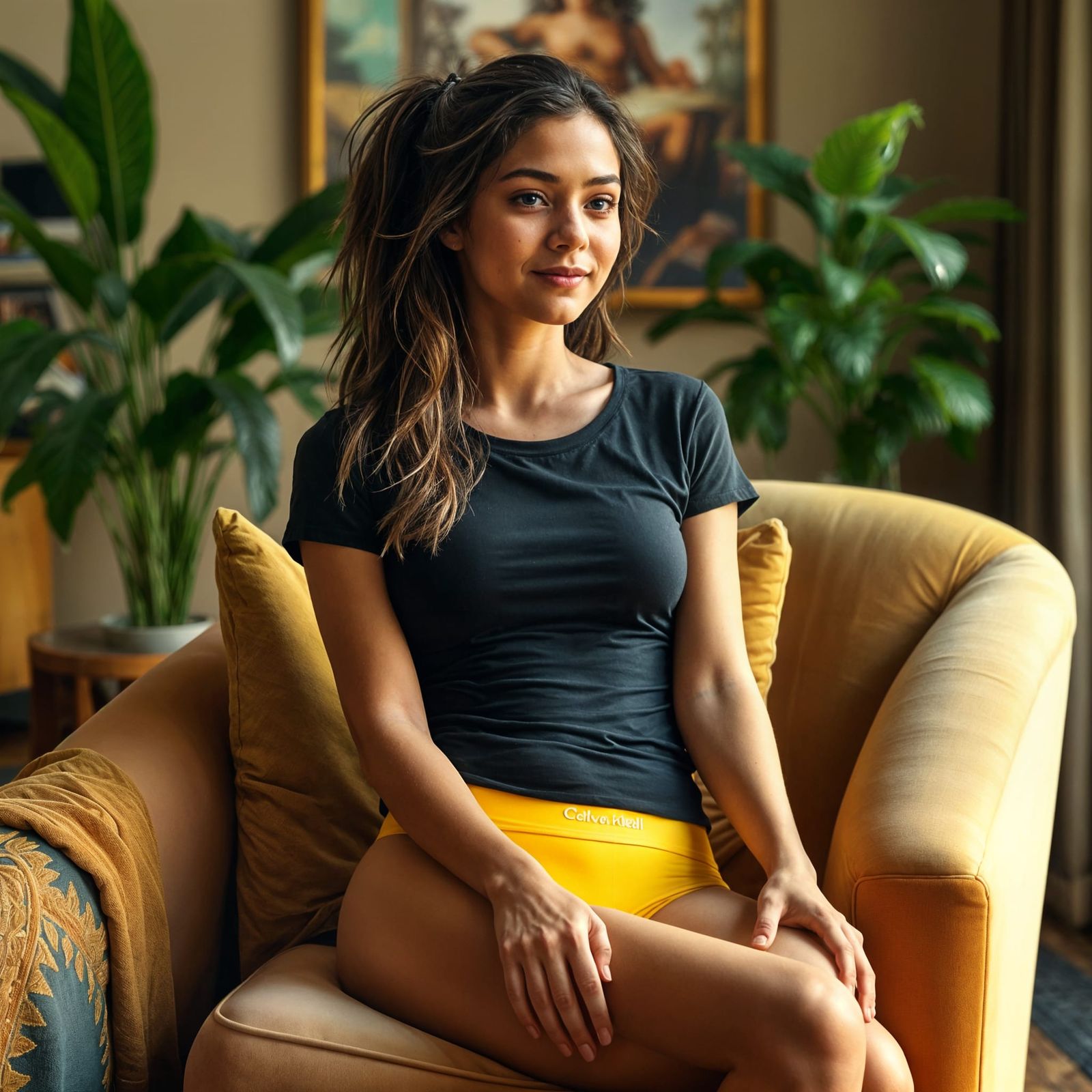 Cozy Woman Relaxing in Living Room