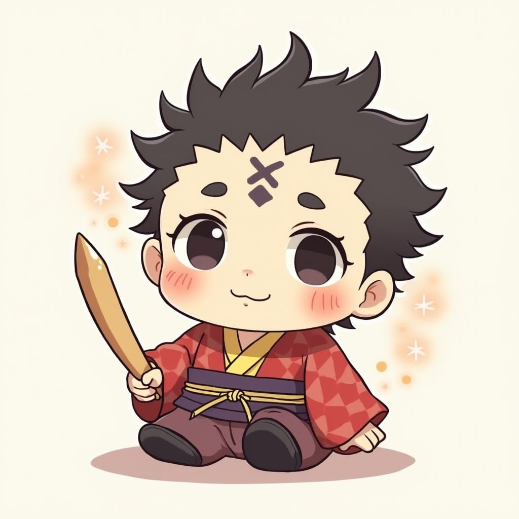 Chibi Demon Slayer with a Round Head and Oversized Haori