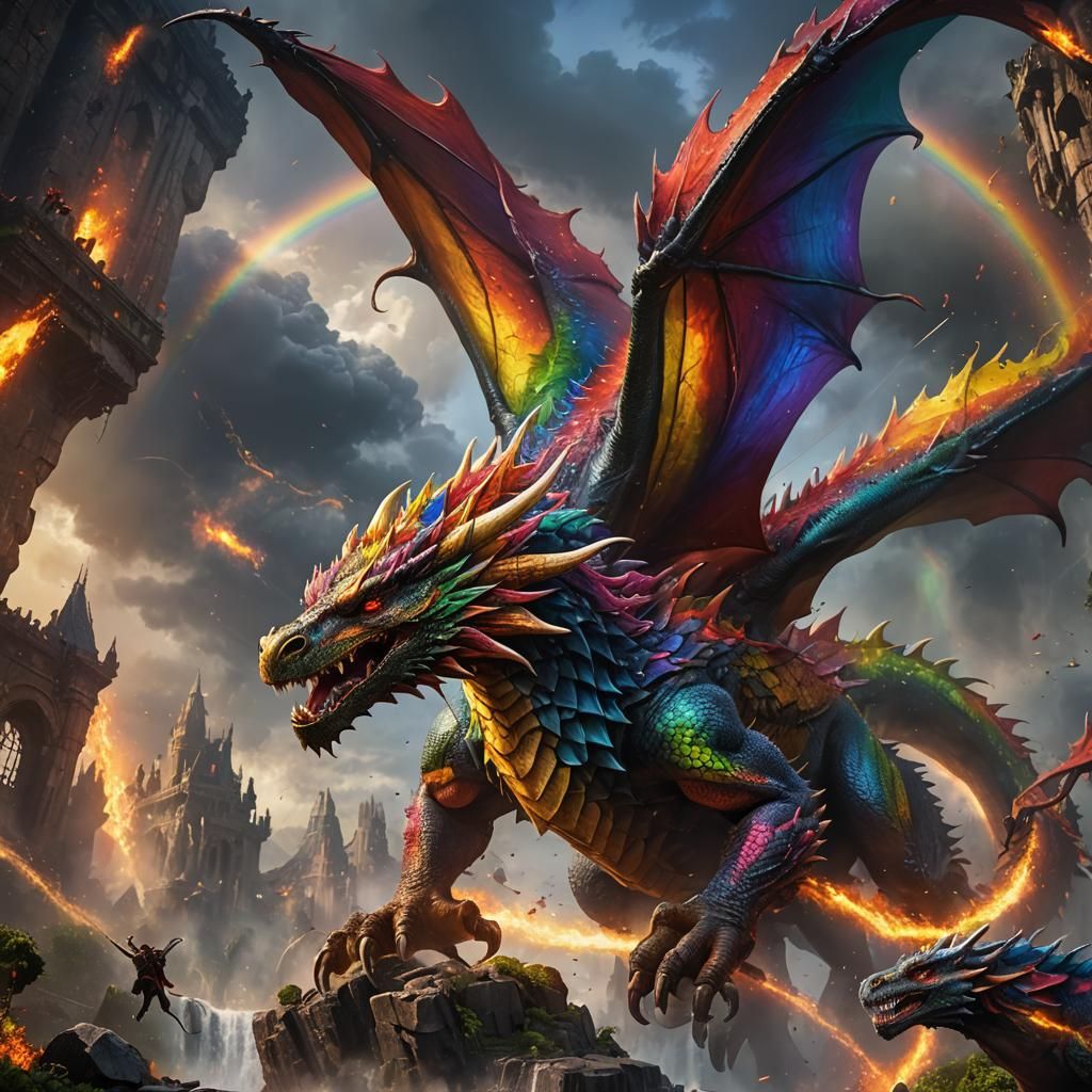 Rainbow Dragon in Detailed Fantasy Art Style