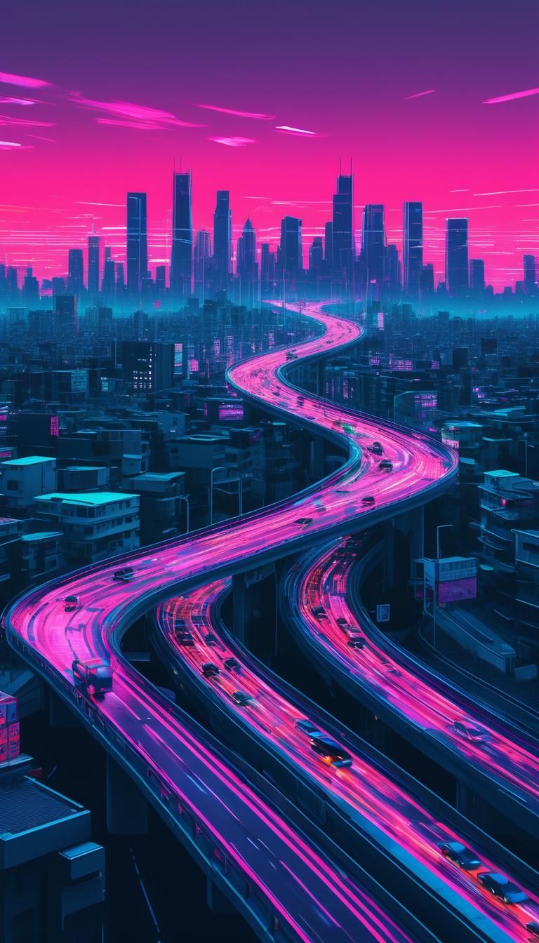 , Glitch-Art style, Video glitching, vaporwave city skyline,...