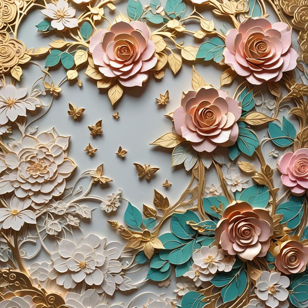 3D Anime Roses Embossed on Textured Paper