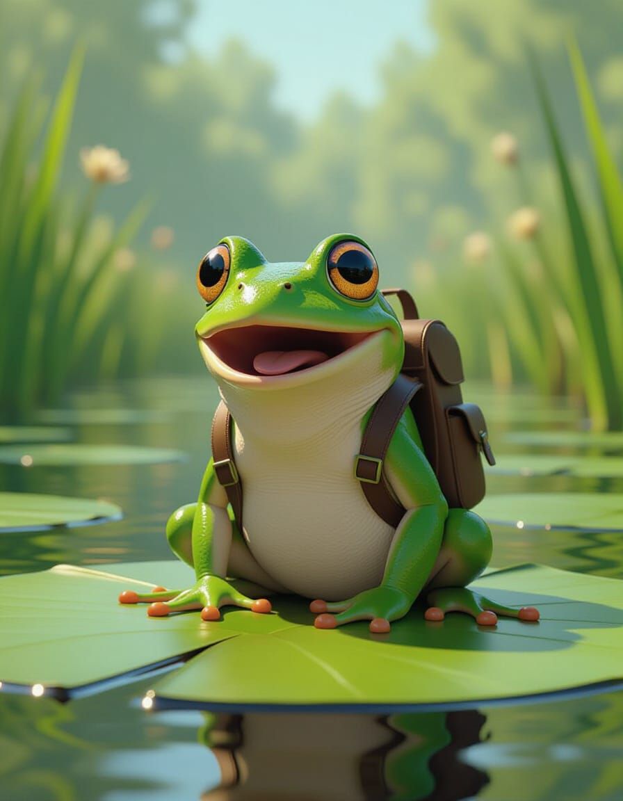 Startled Frog in Pixar-Inspired 3D Animation