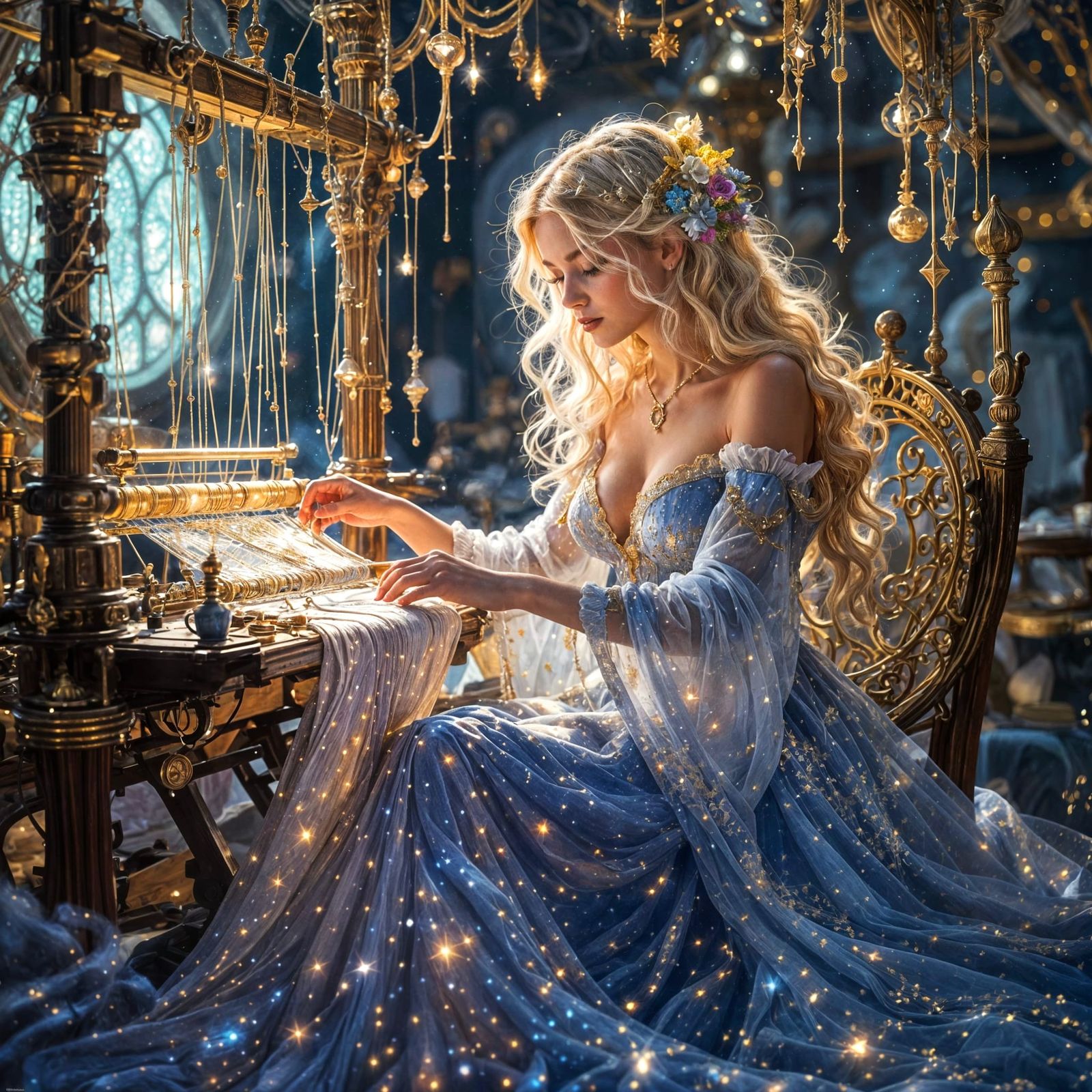 Celestial Seamstress Crafting Cosmic Gowns