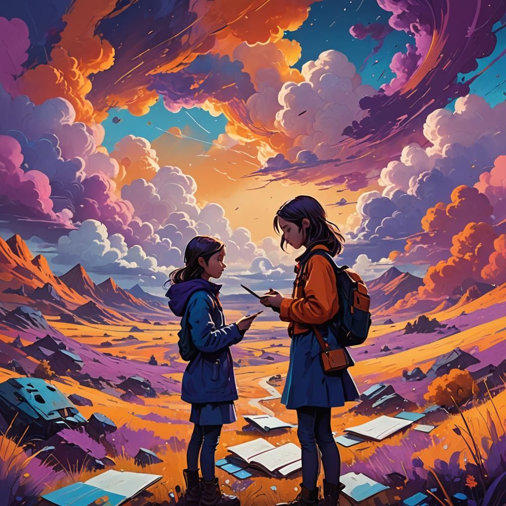 Dreamlike Landscape with Girl Sketching, Inspired Art