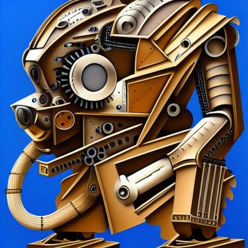 Steampunk Cyborg Lion in Abstract Cubist Style