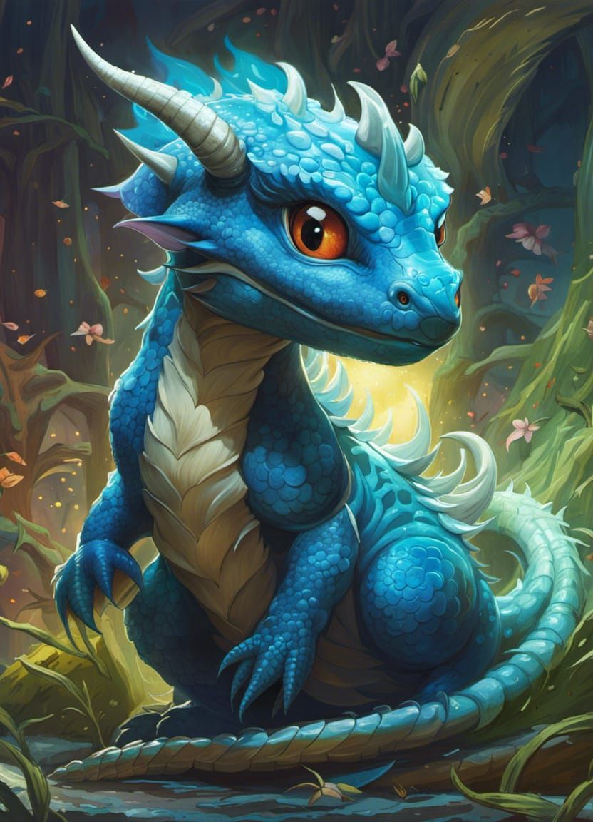 Adorable Bioluminescent Baby Dragon in Chibi Style