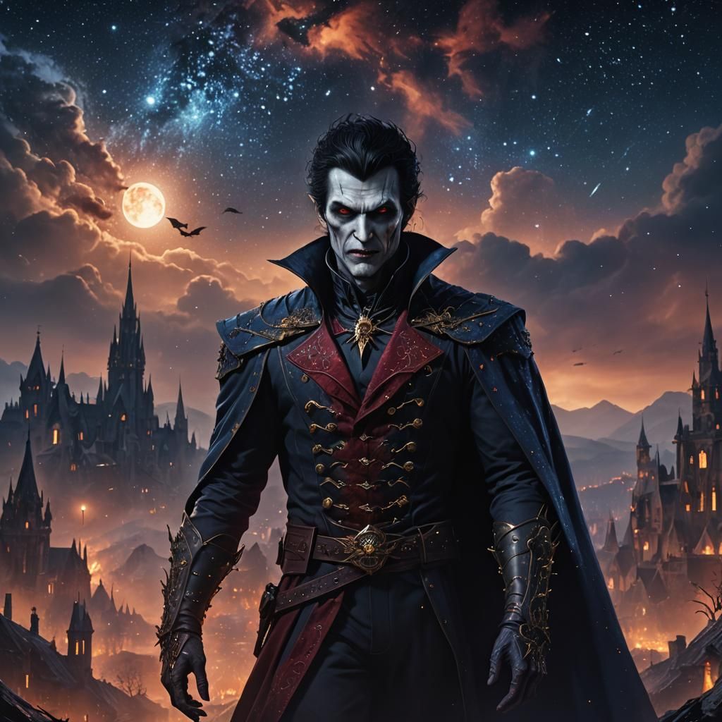 Vampire in Starry Night Sky: Detailed Matte Painting