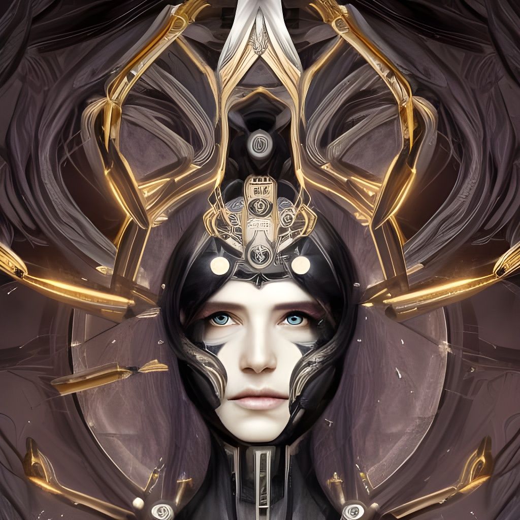 Obsidian Cyborg Queen Portrait in Fantasy Style
