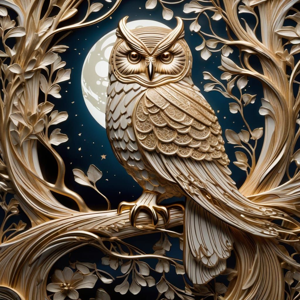 Majestic Owl in Enchanted Forest Moonlight