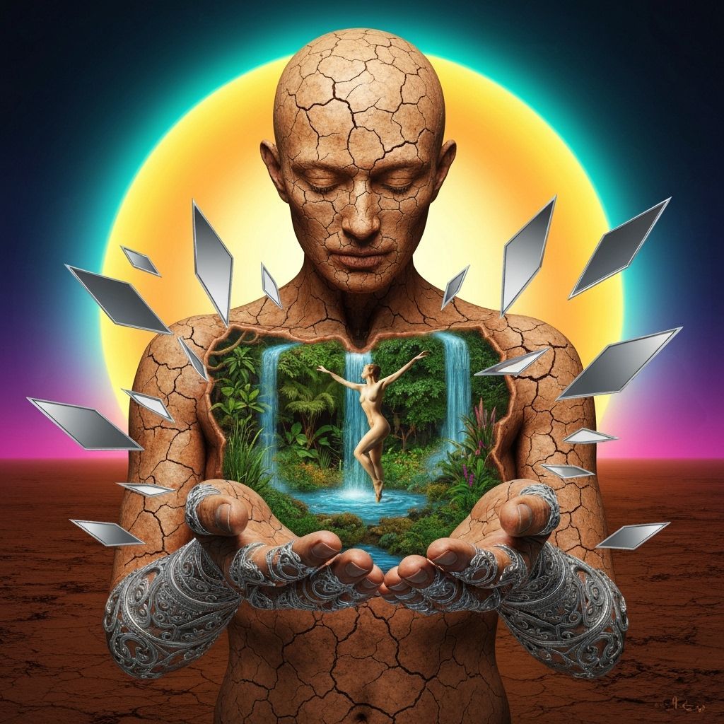 Parched Earth Figure With Inner Bioluminescent Oasis