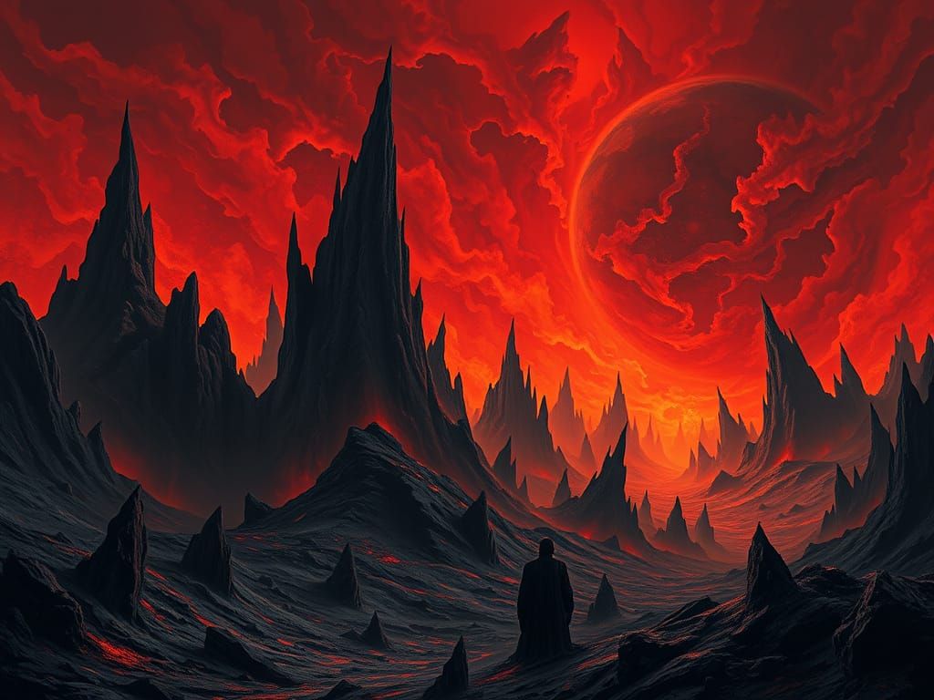 Fiery Twilight in a Twisted Dystopian Hellscape, in a Cyberp...