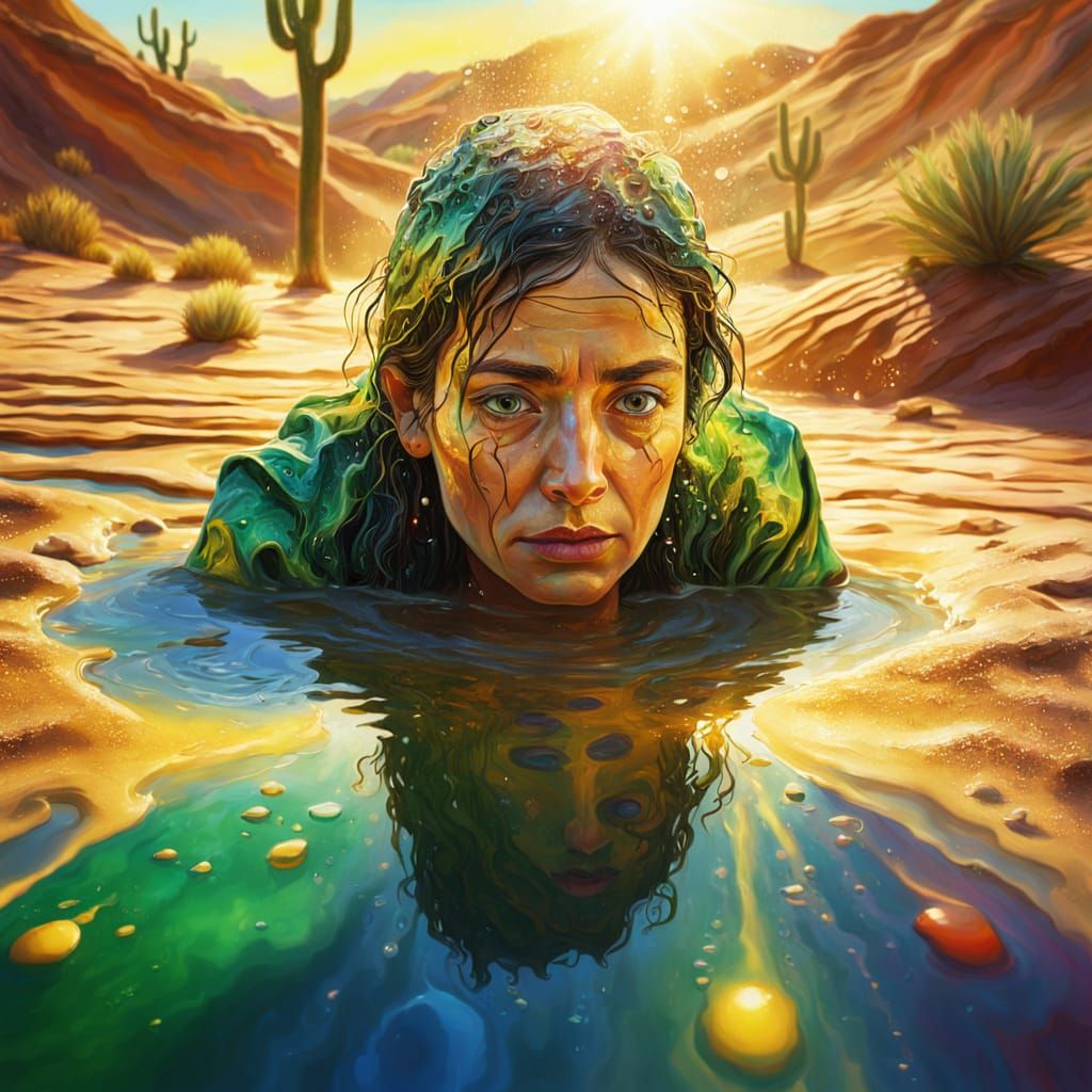 Desert Oasis: Surreal Oil Painting of Hope
