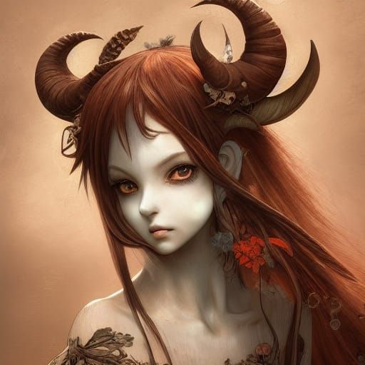 Elegant Ram Nymph in Anime Style, Detailed Digital Art