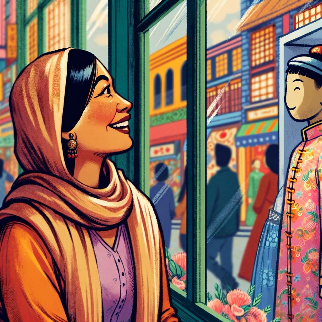 Joyful Mother Sees Son as Mannequin, Ukiyo-e Style