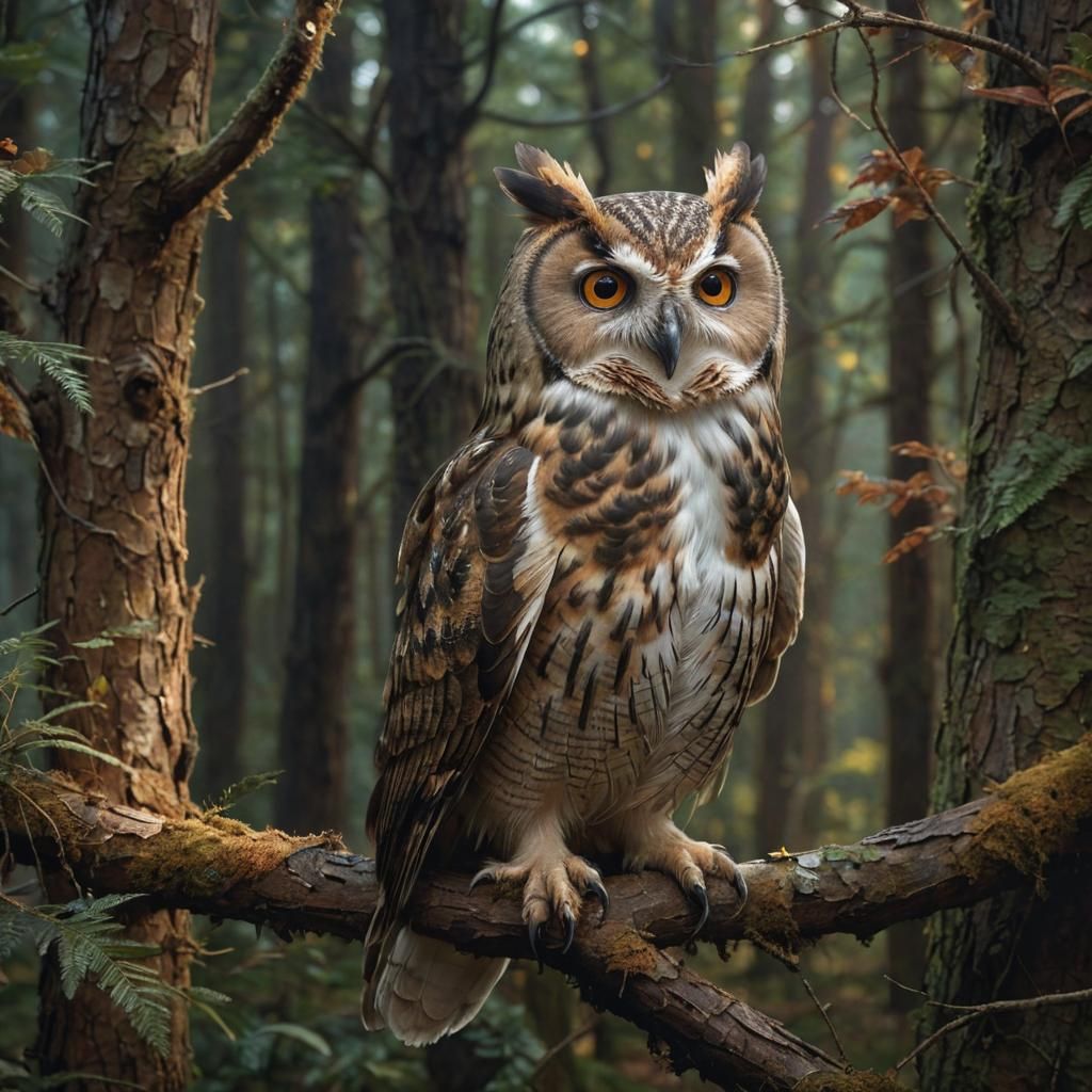 Mystical Owl Portrait in a Dark Forest